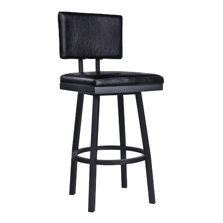 Armen Living Balboa 26" Counter Height Swivel Vintage Black Faux Leather and Metal Bar Stool LCBBBABLVB26